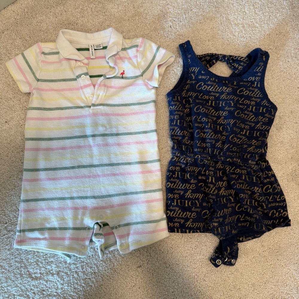 Janie and Jack and Juicy Couture Toddler Girl Rompers 12-18 Months Lot of 2